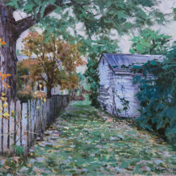 Painting titled "Backyard #3" by Charles Jiao, Original Artwork, Oil