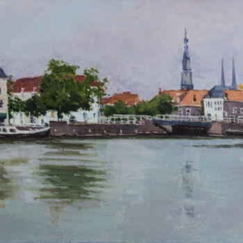 Malarstwo zatytułowany „Town Scene” autorstwa Charles Jiao, Oryginalna praca, Olej