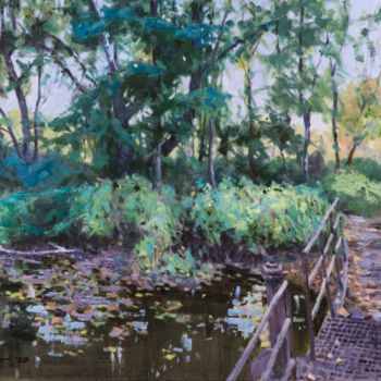 Painting titled "Pondside" by Charles Jiao, Original Artwork, Oil