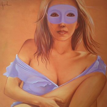 Peinture intitulée "La femme masquée" par Charles Michael, Œuvre d'art originale, Huile