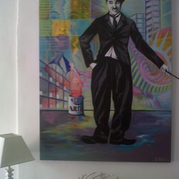 Painting titled "Hommage à Charlie C…" by Charles Michael, Original Artwork, Oil