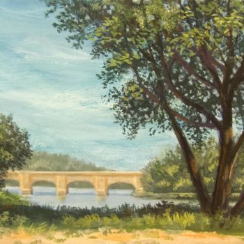 Painting titled "Columbia Bridge fro…" by Charley Parker, Original Artwork, Gouache