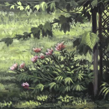 Painting titled "Peonies and Grape V…" by Charley Parker, Original Artwork, Gouache