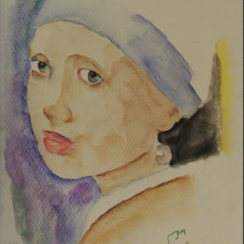 Painting titled "La jeune fille à la…" by Charlie D, Original Artwork, Watercolor