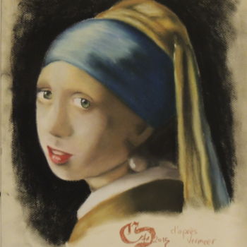Zeichnungen mit dem Titel "Jeune fille à la pe…" von Charlie D, Original-Kunstwerk, Pastell