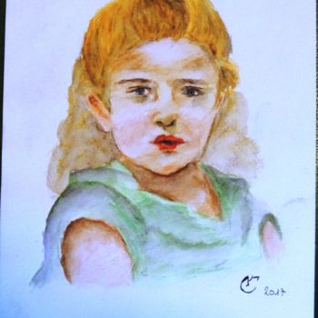 Ζωγραφική με τίτλο "Jeune fille à l'aqu…" από Charlie D, Αυθεντικά έργα τέχνης, Ακουαρέλα