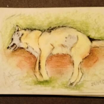 Painting titled "Loup" by Charlie D, Original Artwork, Pencil