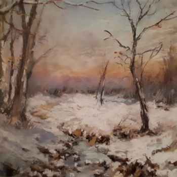 Pittura intitolato "Paysage de neige en…" da Christian Charlier, Opera d'arte originale, Pastello