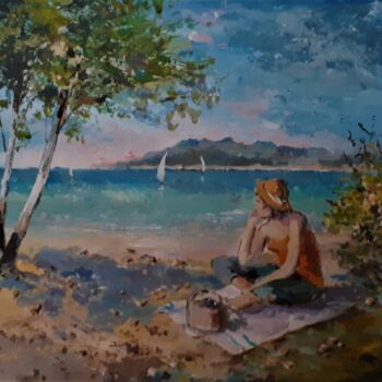 Peinture intitulée "sur la plage" par Christian Charlier, Œuvre d'art originale, Acrylique Monté sur Carton