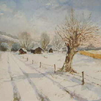 Painting titled "Paysage de neige" by Christian Charlier, Original Artwork, Oil