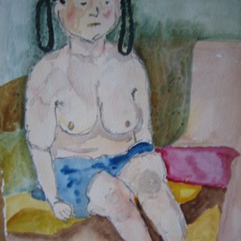 Painting titled "Modell med flätor" by Charlotta Malm, Original Artwork
