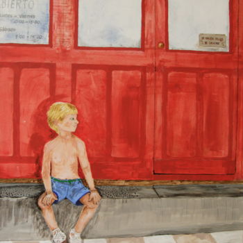 Painting titled "Pojke på spansk tra…" by Charlotta Malm, Original Artwork