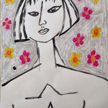 Malerei mit dem Titel "Portrait fleurs" von Charlotte Cardonne, Original-Kunstwerk, Acryl