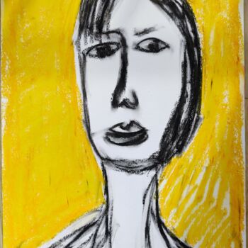 Disegno intitolato "Portrait jaune" da Charlotte Cardonne, Opera d'arte originale, Pastello