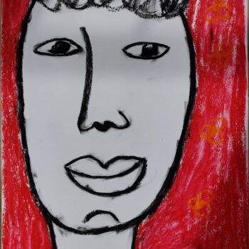 Painting titled "Portrait rouge" by Charlotte Cardonne, Original Artwork, Pastel