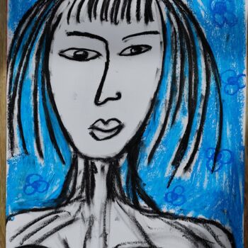 Disegno intitolato "Portrait bleu" da Charlotte Cardonne, Opera d'arte originale, Pastello