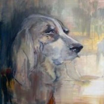 Painting titled "Chien de chasse" by Charlotte Macleod, Original Artwork, Oil