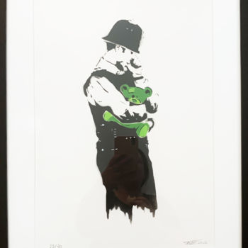 「Baby Cop」というタイトルの絵画 Charlotte Parenteau-Denoëlによって, オリジナルのアートワーク, アクリル ウッドパネルにマウント