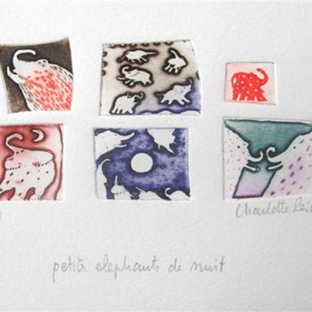Printmaking titled "Petits Eléphants de…" by Charlotte Reine, Original Artwork, Etching