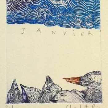 Gravures & estampes intitulée "Ciel d'Hiver - Janv…" par Charlotte Reine, Œuvre d'art originale, Eau-forte