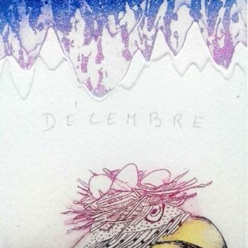 Gravures & estampes intitulée "Ciel d'Hiver - Déce…" par Charlotte Reine, Œuvre d'art originale, Eau-forte
