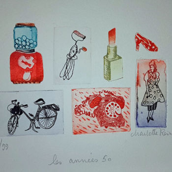 Incisioni, stampe intitolato "Années 50" da Charlotte Reine, Opera d'arte originale, Acquaforte