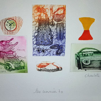Gravures & estampes intitulée "Années 70" par Charlotte Reine, Œuvre d'art originale, Eau-forte