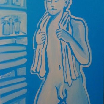 「Men In Bathroom 4」というタイトルの絵画 Charlotte Offreyzeによって, オリジナルのアートワーク, オイル