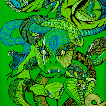 Pittura intitolato "Snakes" da Charly Araña, Opera d'arte originale, Acrilico
