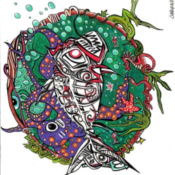 Картина под названием "Zombie fish" - Charly Araña, Подлинное произведение искусства, Акрил