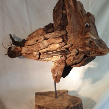 Sculpture titled "Mérou" by Charly Carpentier, Original Artwork, Wood
