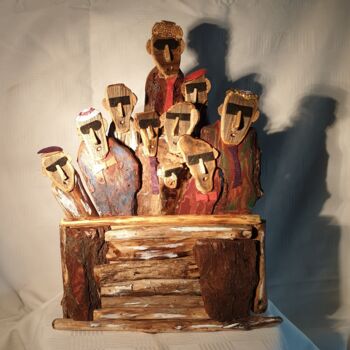 Sculpture titled "Les papis" by Charly Carpentier, Original Artwork, Wood