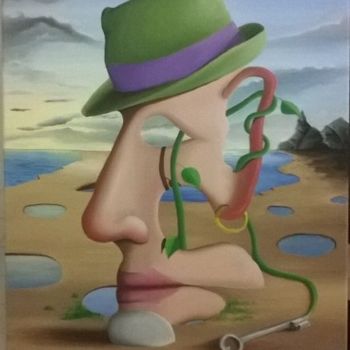 Schilderij getiteld "Profile au chapeau…" door Charly Datchy, Origineel Kunstwerk, Olie