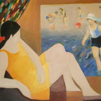 Pintura intitulada "Vue sur la plage" por Charraz, Obras de arte originais