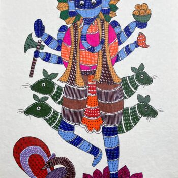 Painting titled "Blue Lord Ganesha" by Charul Gandotra, Original Artwork, Acrylic