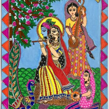 Schilderij getiteld "Radha's Melody of L…" door Charul Gandotra, Origineel Kunstwerk, Acryl