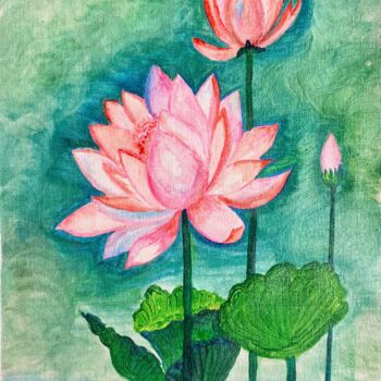 Painting titled "Pink Lotus Trilogy" by Charul Gandotra, Original Artwork, Acrylic