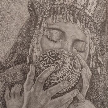 Картина под названием "Ene-mahri" - Chary Jafarov, Подлинное произведение искусства, Карандаш