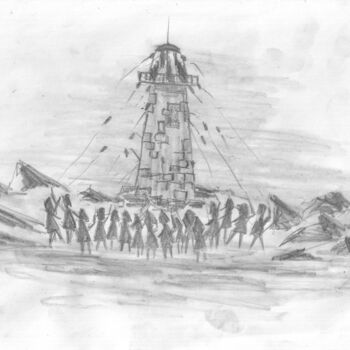 Peinture intitulée "индейцы и маяк" par Chaspikot Tokipsach, Œuvre d'art originale, Crayon