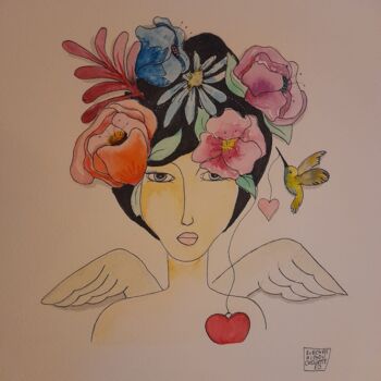 Pintura titulada "ange demoiselle" por Chathibouchouette, Obra de arte original, Acuarela