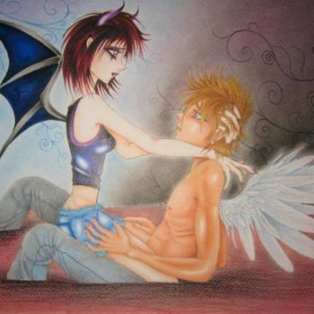 Zeichnungen mit dem Titel "angel y demonio" von Lalo Chator, Original-Kunstwerk, Andere