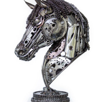 Sculpture titled "Horse head scrap me…" by Chatree Choorachatatorn (Mari9art), Original Artwork, Metals