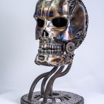 Skulptur mit dem Titel "Skull metal art scu…" von Chatree Choorachatatorn (Mari9art), Original-Kunstwerk, Metalle
