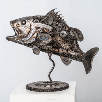 Γλυπτική με τίτλο "Seabass fish scrap…" από Chatree Choorachatatorn (Mari9art), Αυθεντικά έργα τέχνης, Μέταλλα
