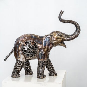 Γλυπτική με τίτλο "Elephant metal scul…" από Chatree Choorachatatorn (Mari9art), Αυθεντικά έργα τέχνης, Μέταλλα