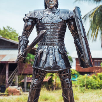 Sculpture titled "Roman warrior metal…" by Chatree Choorachatatorn (Mari9art), Original Artwork, Metals