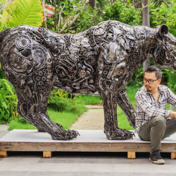 Γλυπτική με τίτλο "Fearless Tiger" από Chatree Choorachatatorn (Mari9art), Αυθεντικά έργα τέχνης, Μέταλλα