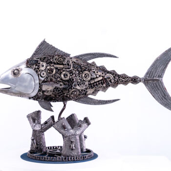 Sculpture intitulée "Tuna fish metal scu…" par Chatree Choorachatatorn (Mari9art), Œuvre d'art originale, Métaux