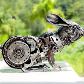 Sculpture intitulée "Rabbit metal sculpt…" par Chatree Choorachatatorn (Mari9art), Œuvre d'art originale, Métaux