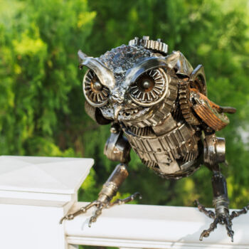 Sculpture titled "Owl metal art sculp…" by Chatree Choorachatatorn (Mari9art), Original Artwork, Metals